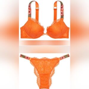 38D/L VS Shine Strap Bombshell Push Up Bra Shine Strap Brazilian Panty Set